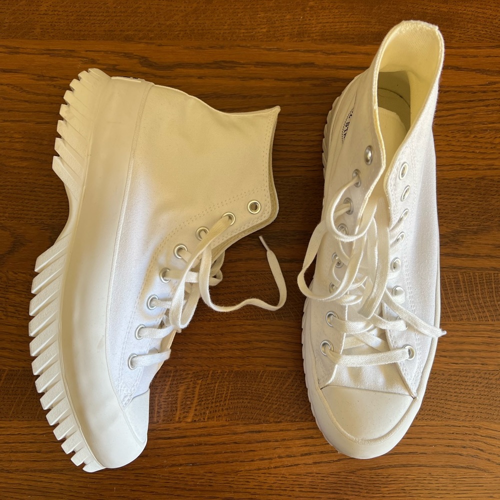 White Converse Lugged 2.0 High Top Platform Sneakers Shoes